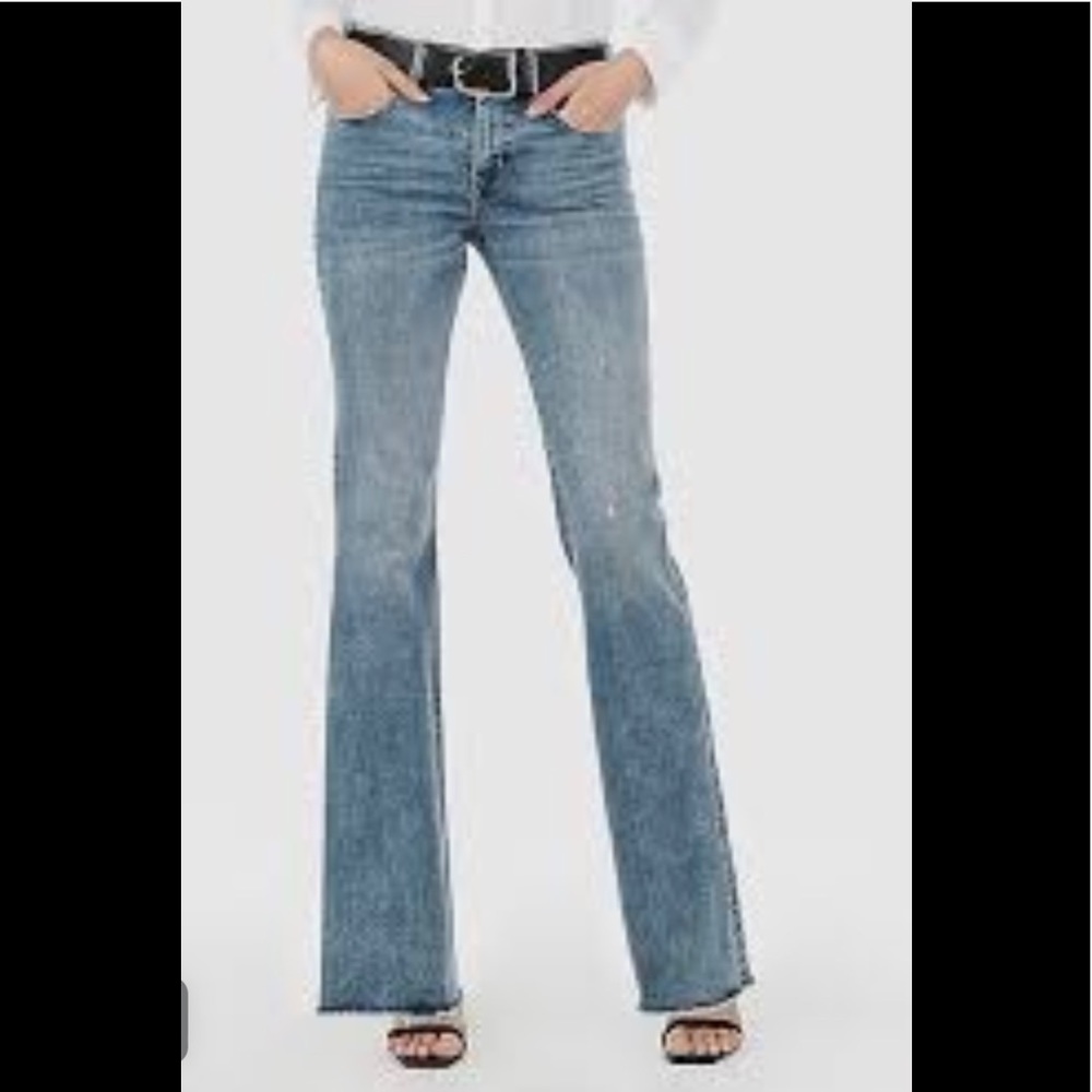 Mid Rise Denim Perfect Raw Hem Flare Jeans by Express